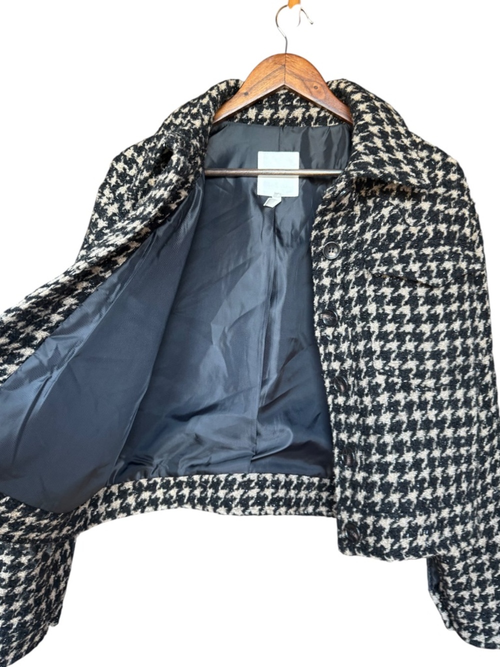 Anthropologie Lea Houndstooth Shimmer Cropped Coat Sz L - Picture 7 of 9